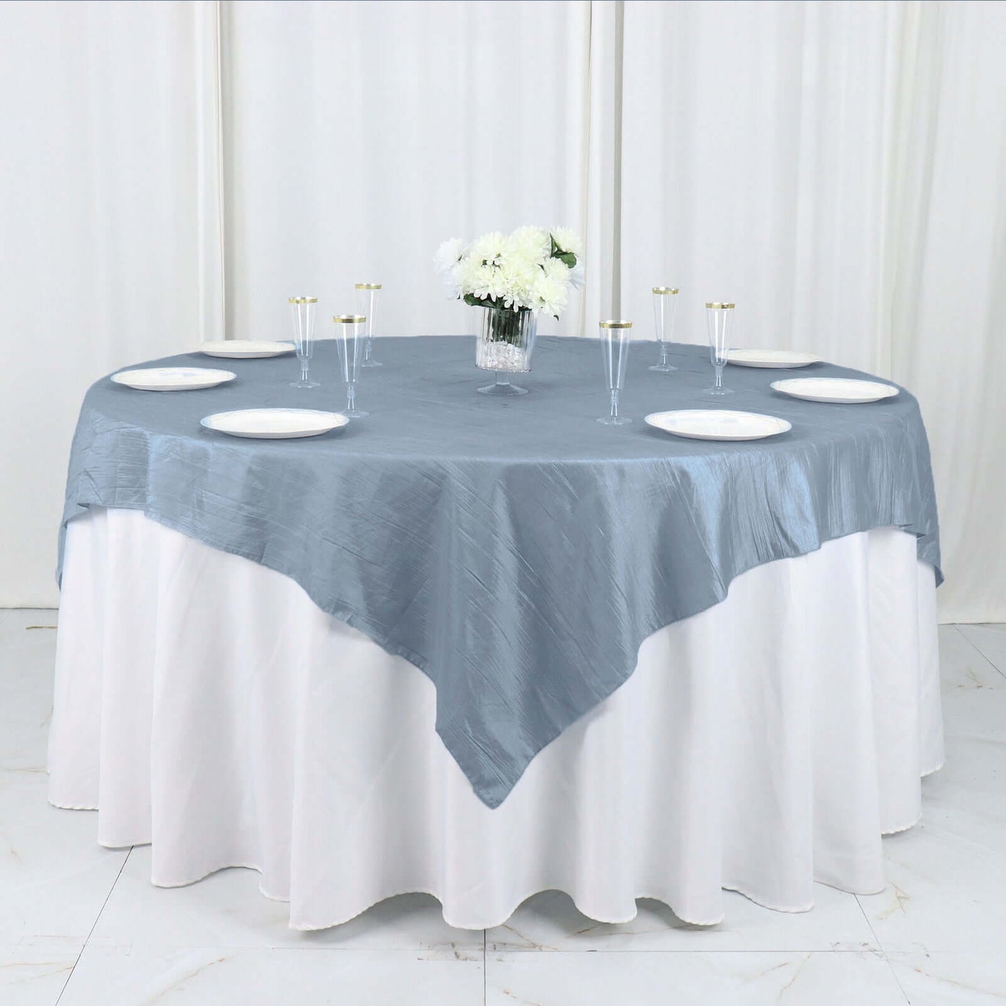 Taffeta 72"x72" Table Overlay Square Tablecloth Dusty Blue - Accordion Crinkle Table Cover