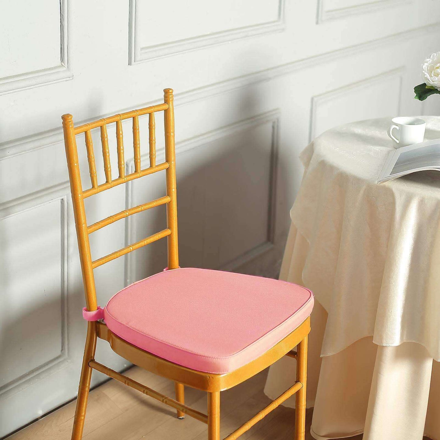 Chiavari Chair Cushion with 1.5" Thick Memory Foam and Ties Dusty Rose - Stylish Removable Cover for Comfort
