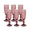 6-Pack Champagne Flute Glasses Transparent Dusty Rose Textured Crystal Cut Design - Chic Wine Goblets for Parties & Events 6oz 8"
