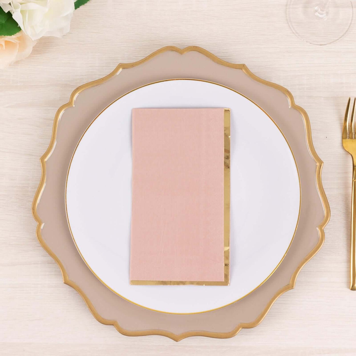 50-Pack Paper Dinner Napkins Dusty Rose with Gold Foil Edge 2 Ply - Stylish Disposable Napkins