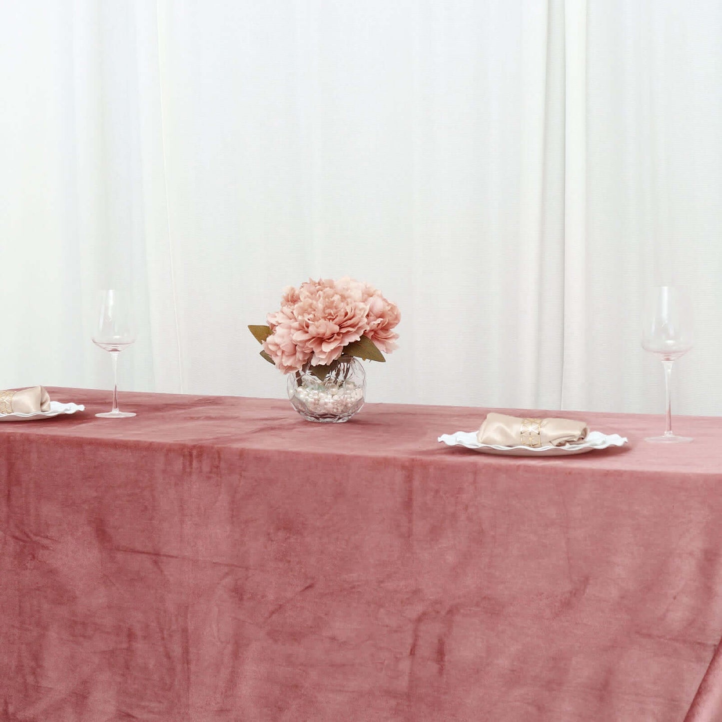 Premium Velvet 90"x156" Rectangle Tablecloth Dusty Rose - Reusable Soft & Seamless Table Cover