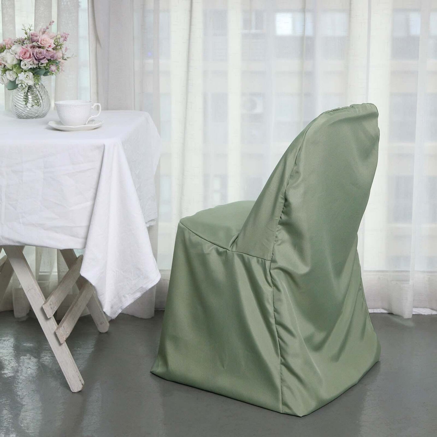 Polyester Slip On Folding Chair Covers Dusty Sage Green - Stain-Resistant Reusable Durable Fabric