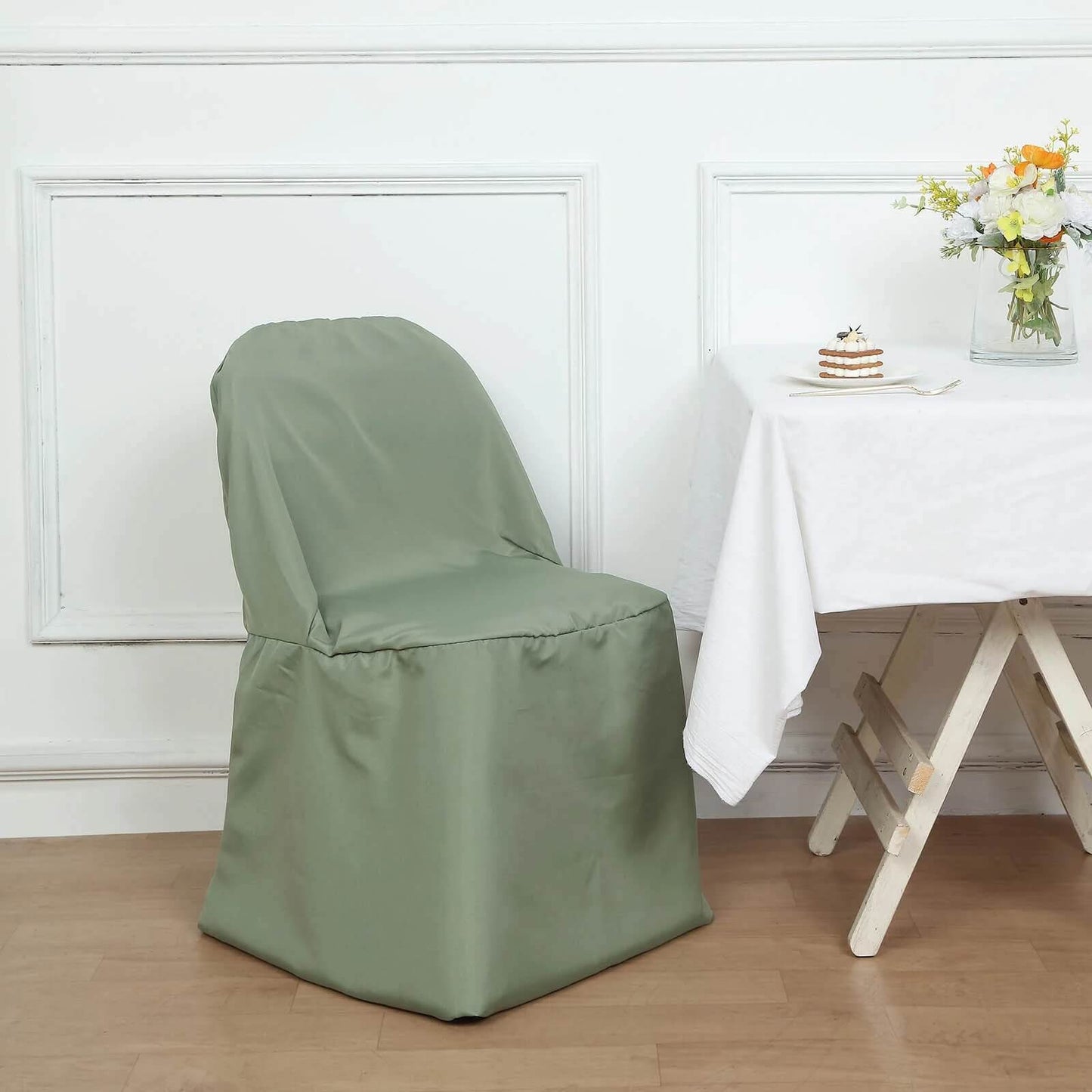 10 Pack Polyester Chair Covers for Folding Chairs Dusty Sage Green - Wrinkle-Free Stain-Resistant Slip-On Slipcovers