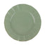 10-Pack Plastic 11" Round Dinner Plates in Dusty Sage Green Ruffled Rim with Gold Edging - Sturdy Disposable Dinnerware