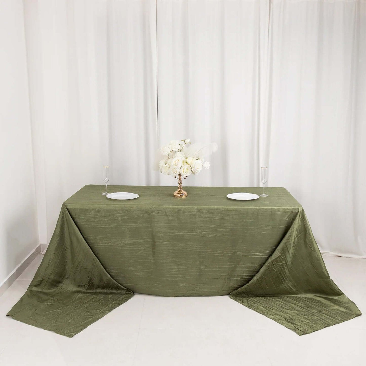 Taffeta 90"x156" Rectangle Tablecloth Dusty Sage Green - Accordion Crinkle Seamless Table Cover