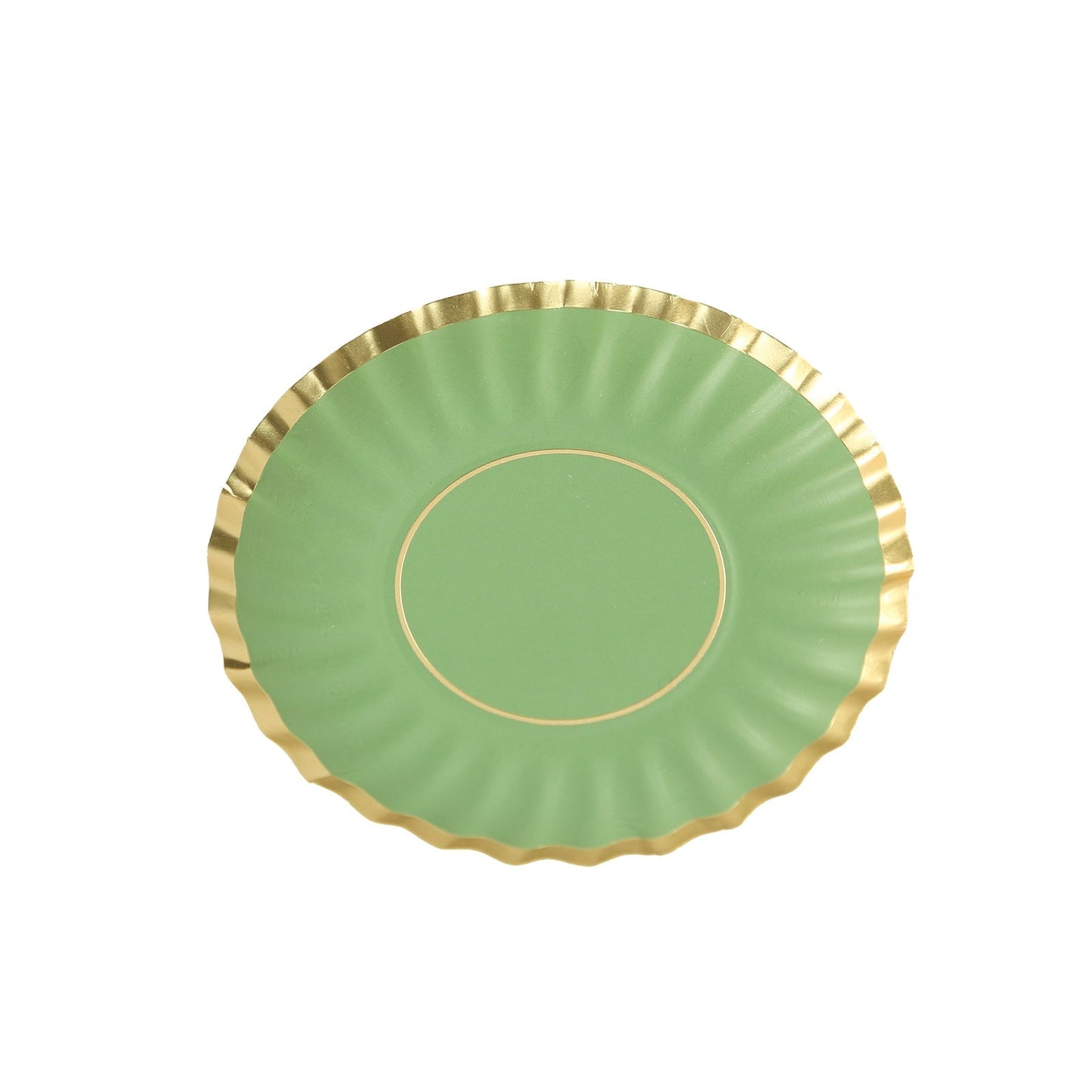 50-Pack Paper 3.5" Round Party Plates in Dusty Sage Green with Gold Scalloped Rim for Tapas, Appetizers & Finger Foods