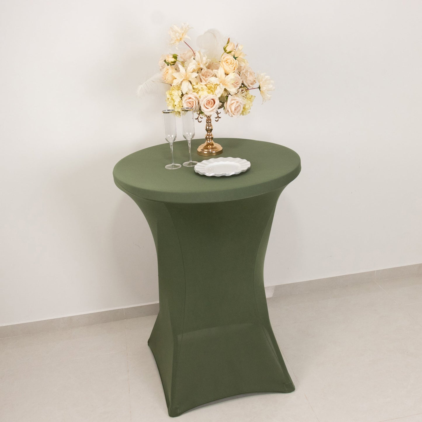 Spandex 30" Round Cocktail Table Cover Dusty Sage Green - Easy to Maintain Stretch Fitted Highboy Tablecloth
