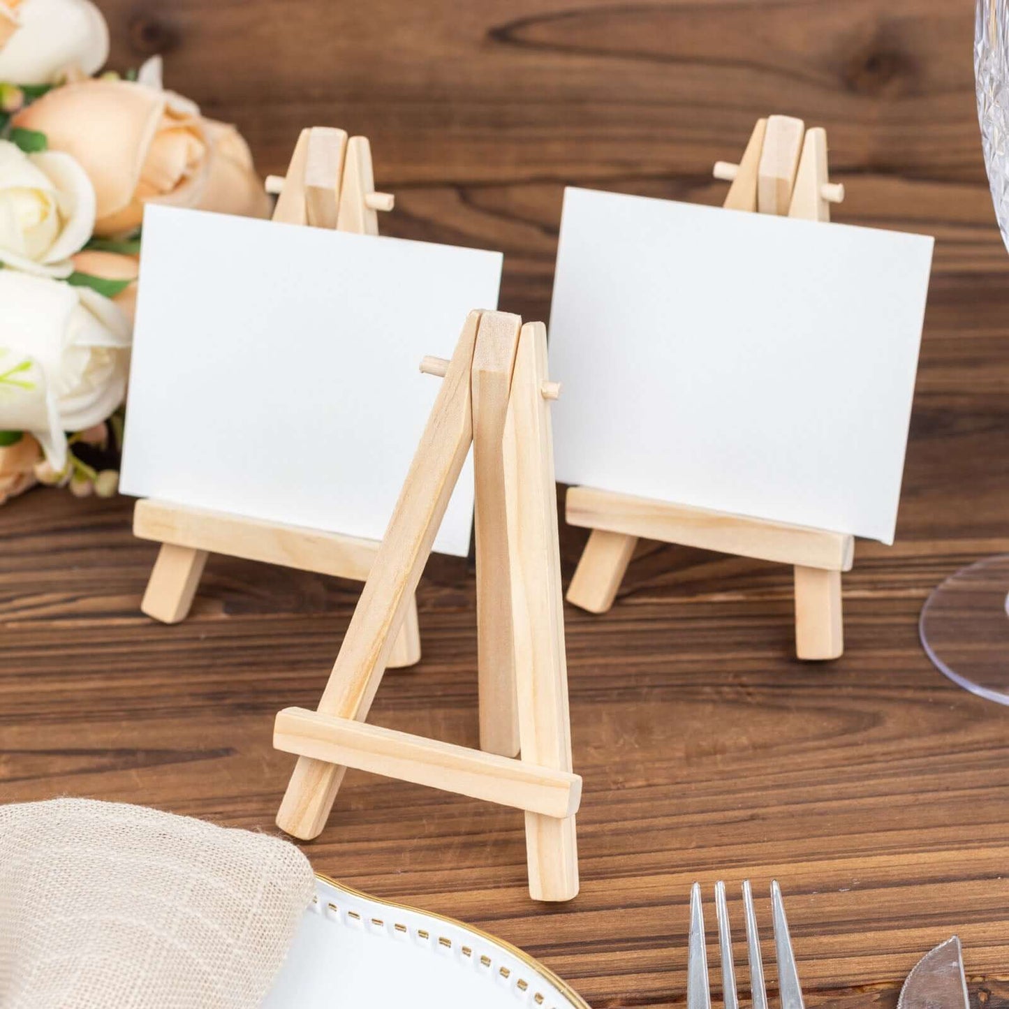 10-Pack Wooden Display Easel Stands DIY Mini Design Natural - Rustic Place Card Table Number Holders 5"