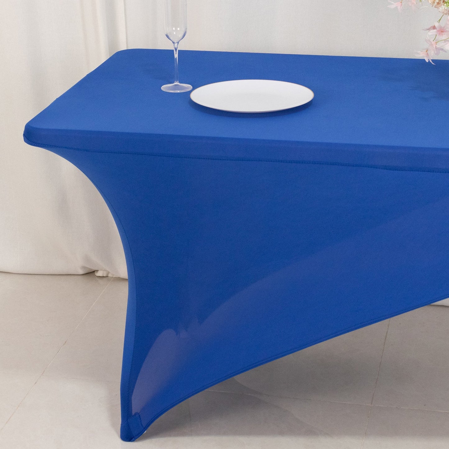 Stretch Spandex 72"x30" Rectangle Table Cover Royal Blue/White Cross Over Design - Two-Piece Fitted Tablecloth with Elastic Foot Pockets