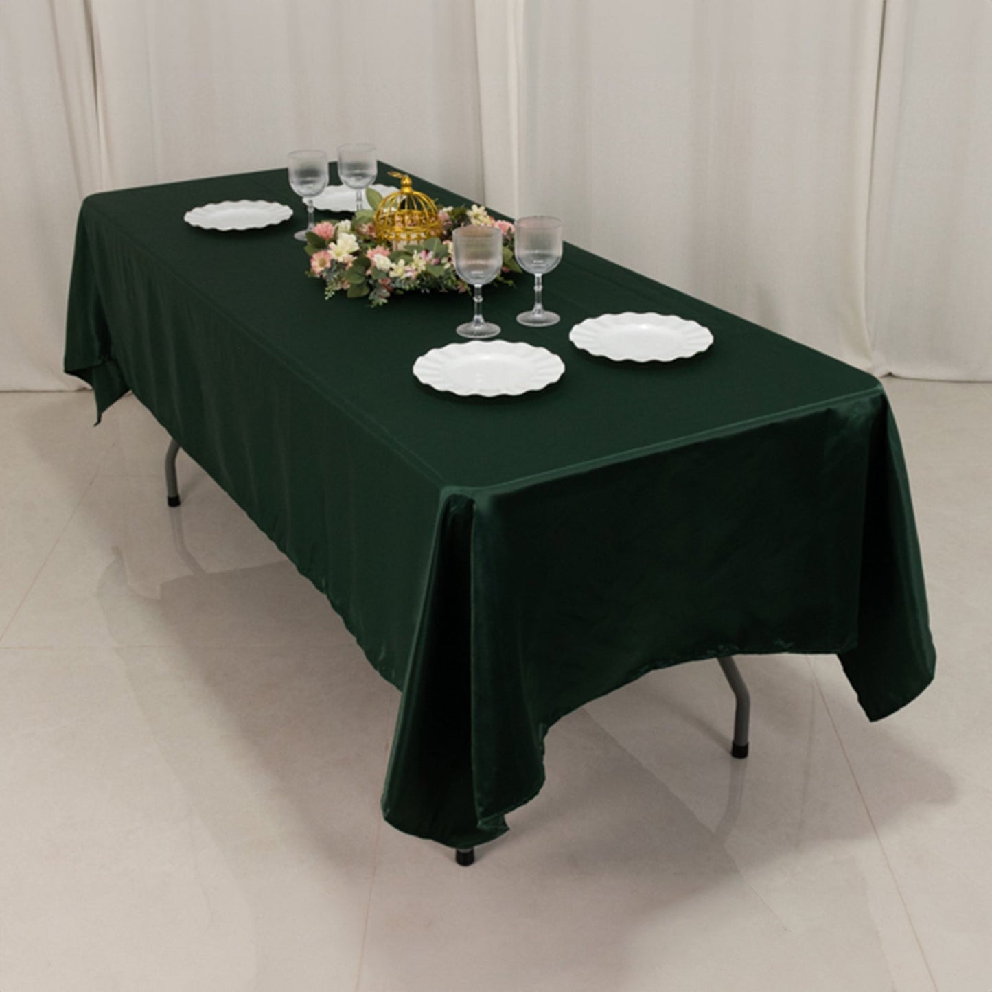 Lamour Satin 60"x102" Rectangle Tablecloth Hunter Emerald Green - Durable & Silky Soft Feel Table