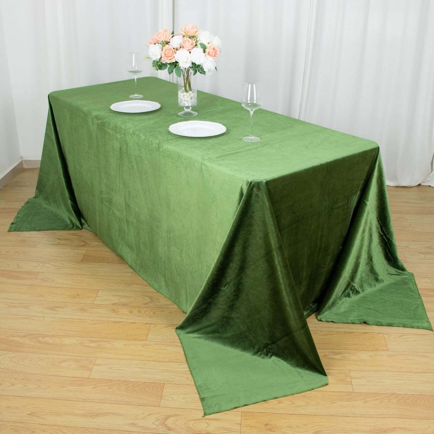 Premium Velvet 90"x132" Rectangle Tablecloth Olive Green - Reusable Soft & Seamless Table Cover