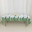 5-Pack Plastic Table Covers White/Green Rectangle with Eucalyptus Leaves Print - Decorative PVC Disposable Tablecloths 54"x108"