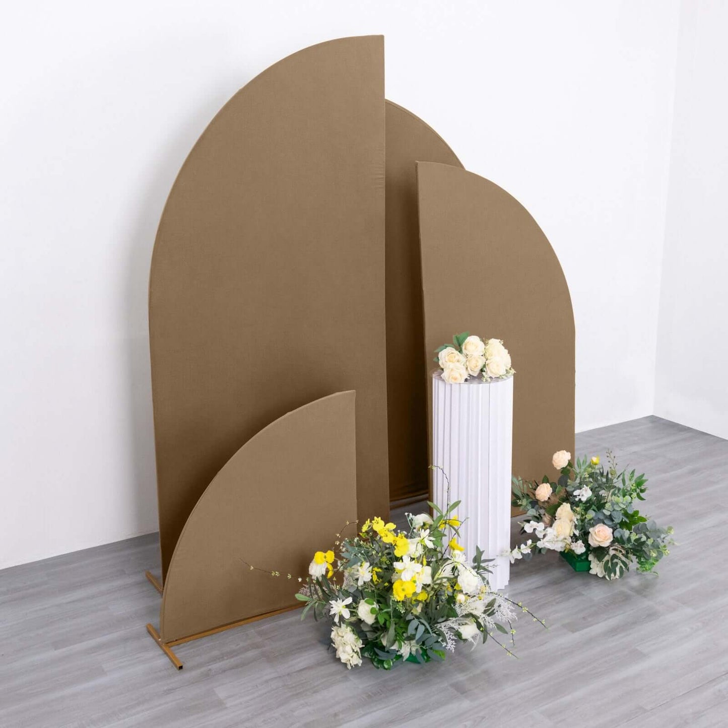 Set of 4 Matte Taupe Spandex Half Moon Chiara Backdrop Stand Covers, Custom Fitted Wedding Arch Covers - 2.5ft,5ft,6ft,7ft