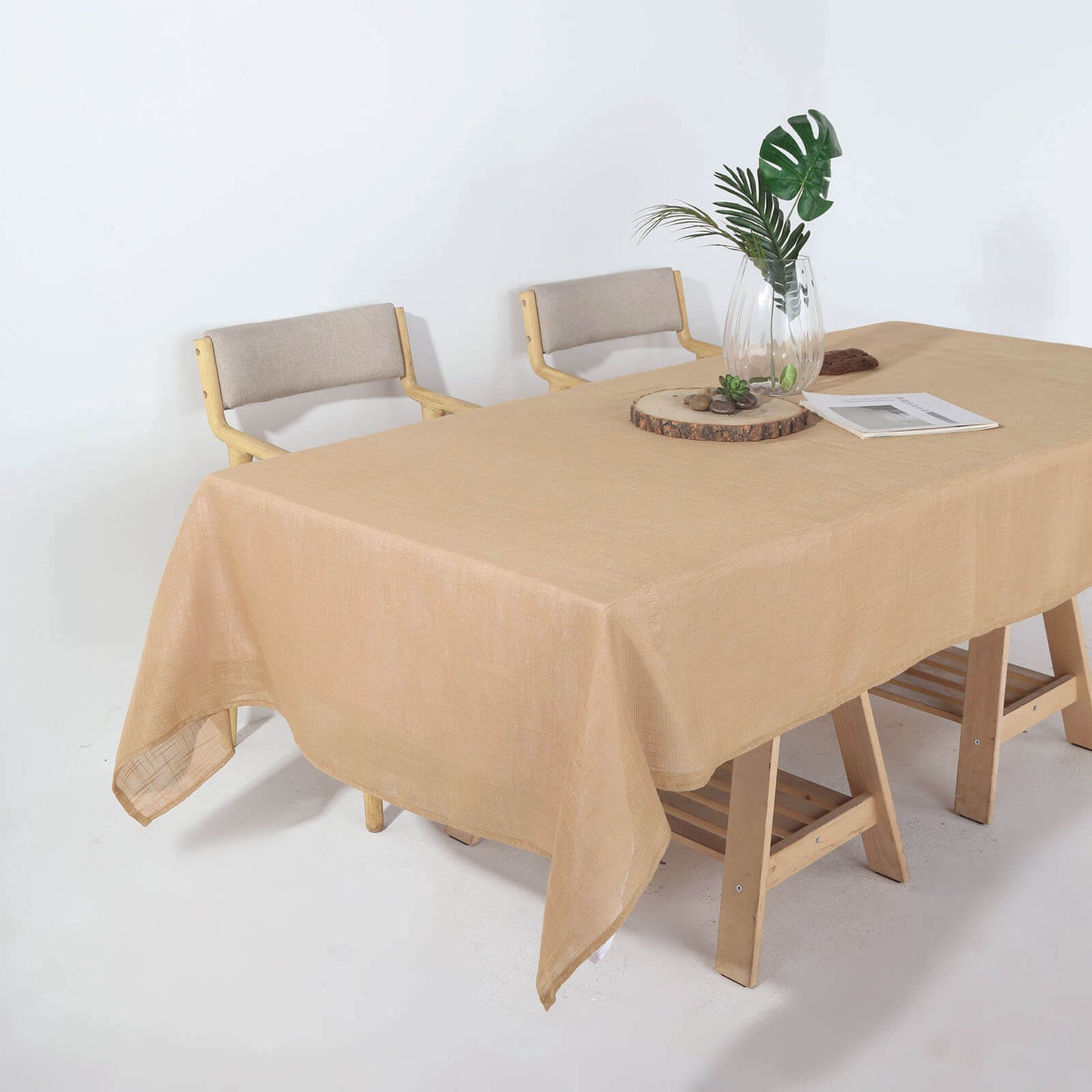 Faux Linen 60"x102" Rectangular Tablecloth Natural - Slubby Textured & Wrinkle Resistant Table Cover
