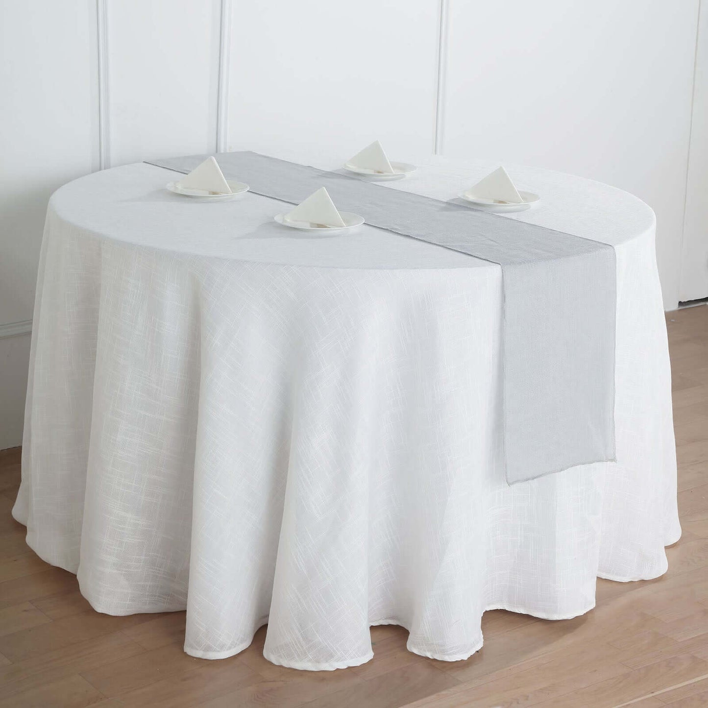 Faux Linen 12"x108" Table Runner Silver - Slubby Textured & Wrinkle Resistant Table Decor