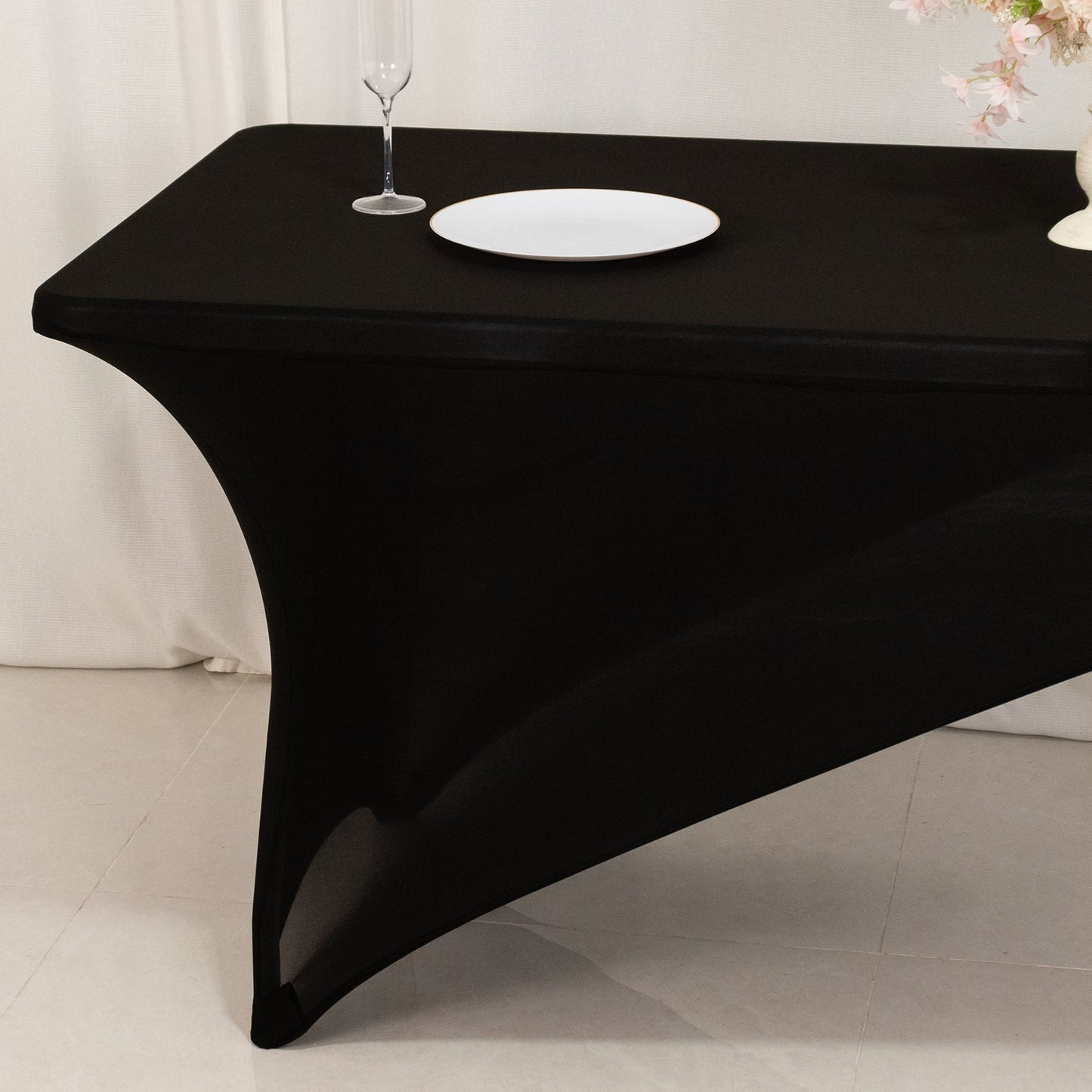 Stretch Spandex 72"x30" Rectangle Table Cover Black/White Cross Over Design - Versatile & Sleek Two-Piece Fitted Tablecloth with Elastic Foot Pockets