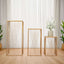 Set of 3 Gold Metal Rectangular Plant Stands with Geometric Crossed Lines Pattern, Nesting Cake Dessert Tables Floral Display Stands - 19",27",35"