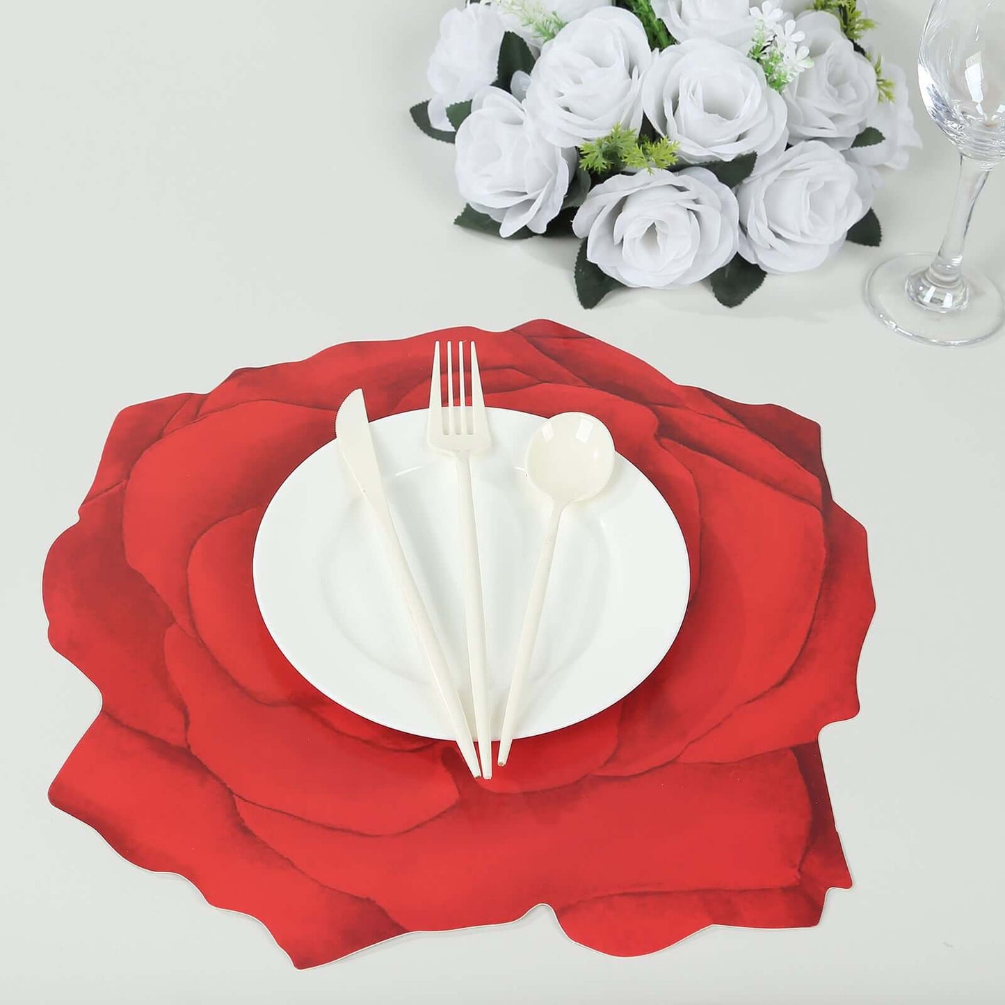 10-Pack Disposable Table Placemats with Red Rose Flower Design - 400GSM Floral Cardboard Placemats for Romantic Themes & Garden Parties 14"