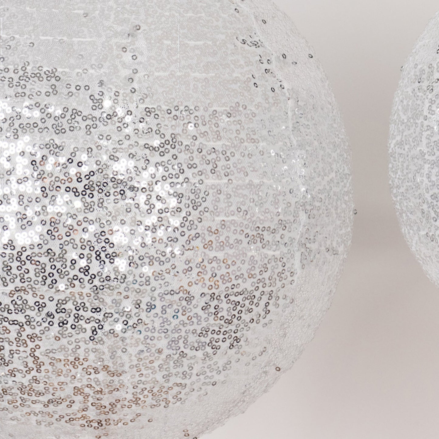 Set of 3 Glitter Silver Sequin Fabric Hanging Lanterns, Decorative Round Foldable Chinese Lantern Lampshades - 8",10",12"