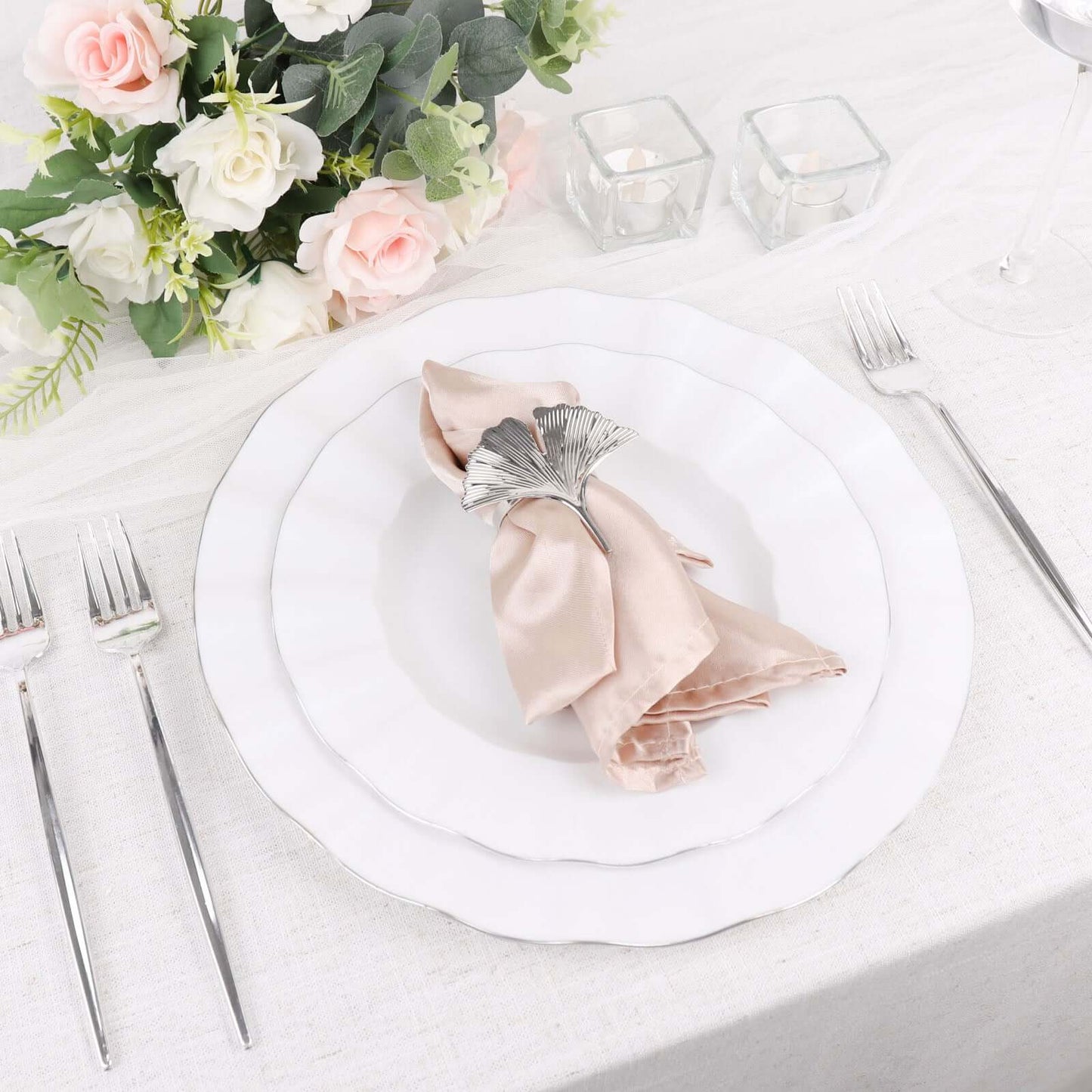 24 Pack 8" Glossy Silver Heavy Duty Plastic Silverware Forks, Shiny Cutlery, Premium Disposable Flatware