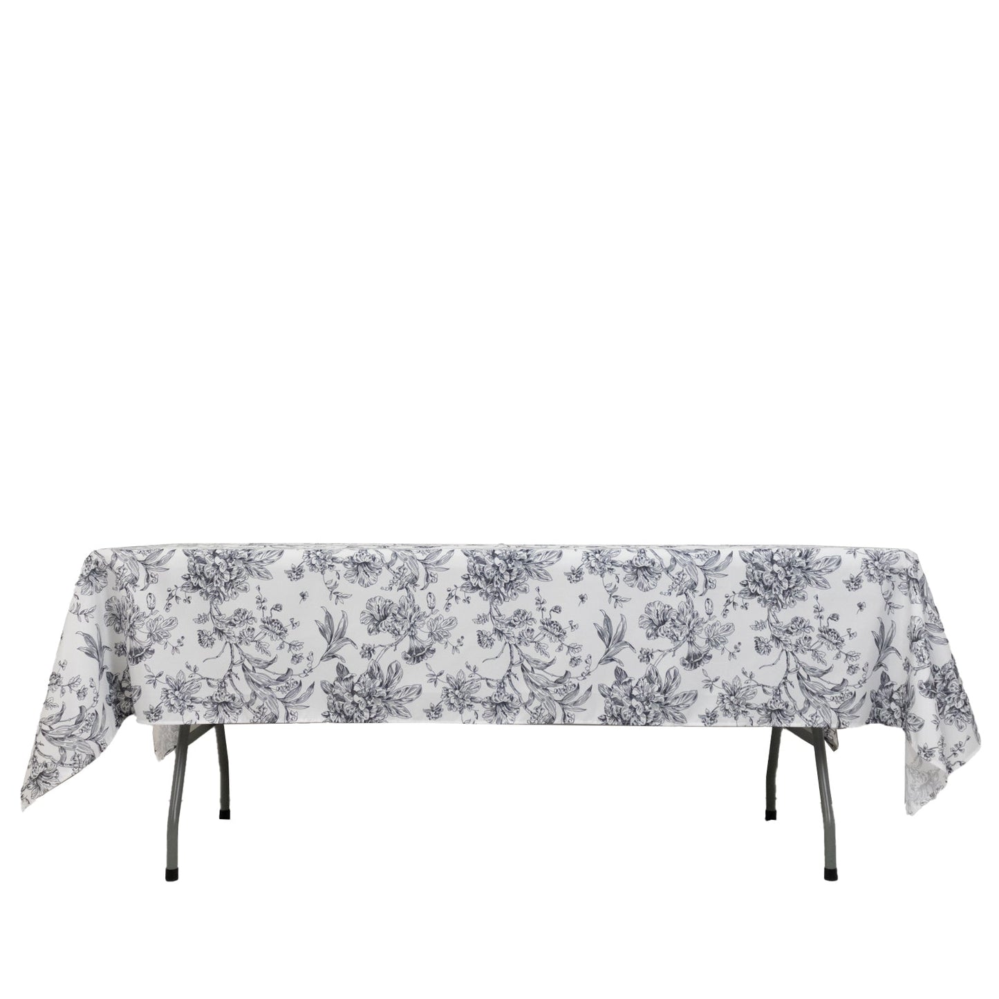 Polyester 60"x102" Rectangle Tablecloth White - Black French Toile Pattern for Elegant Gatherings