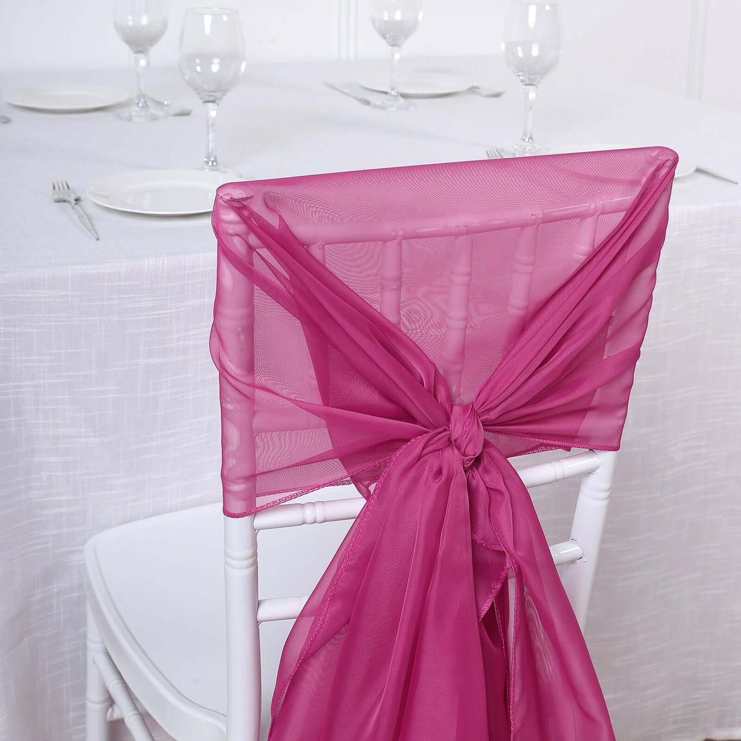 5 Pack Chiffon Chair Sashes Fuchsia - Soft & Lightweight Designer Chair Bows 22"x78"