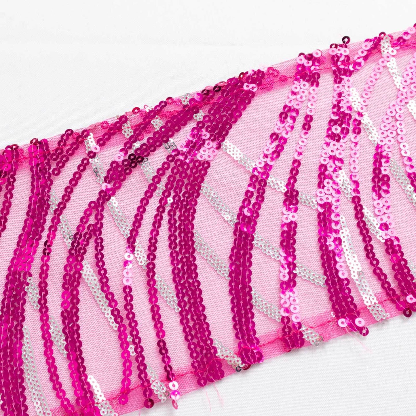 5 Pack Chair Sashes with Wave Embroidered Sequins Fuchsia/Silver 6"x88"