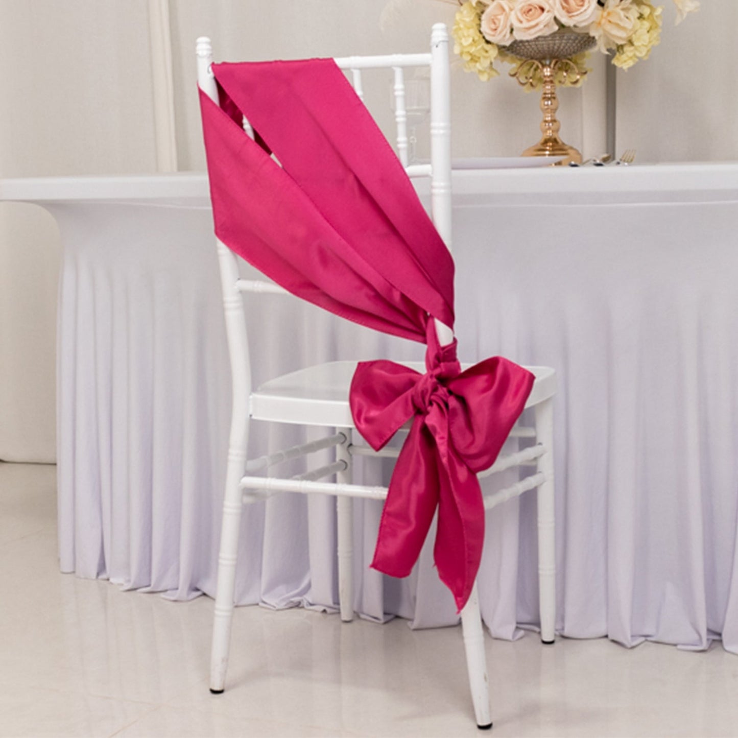 5 Pack Lamour Satin 6"x106" Chair Sashes Fuchsia - Stylish Reusable Decorative Bows