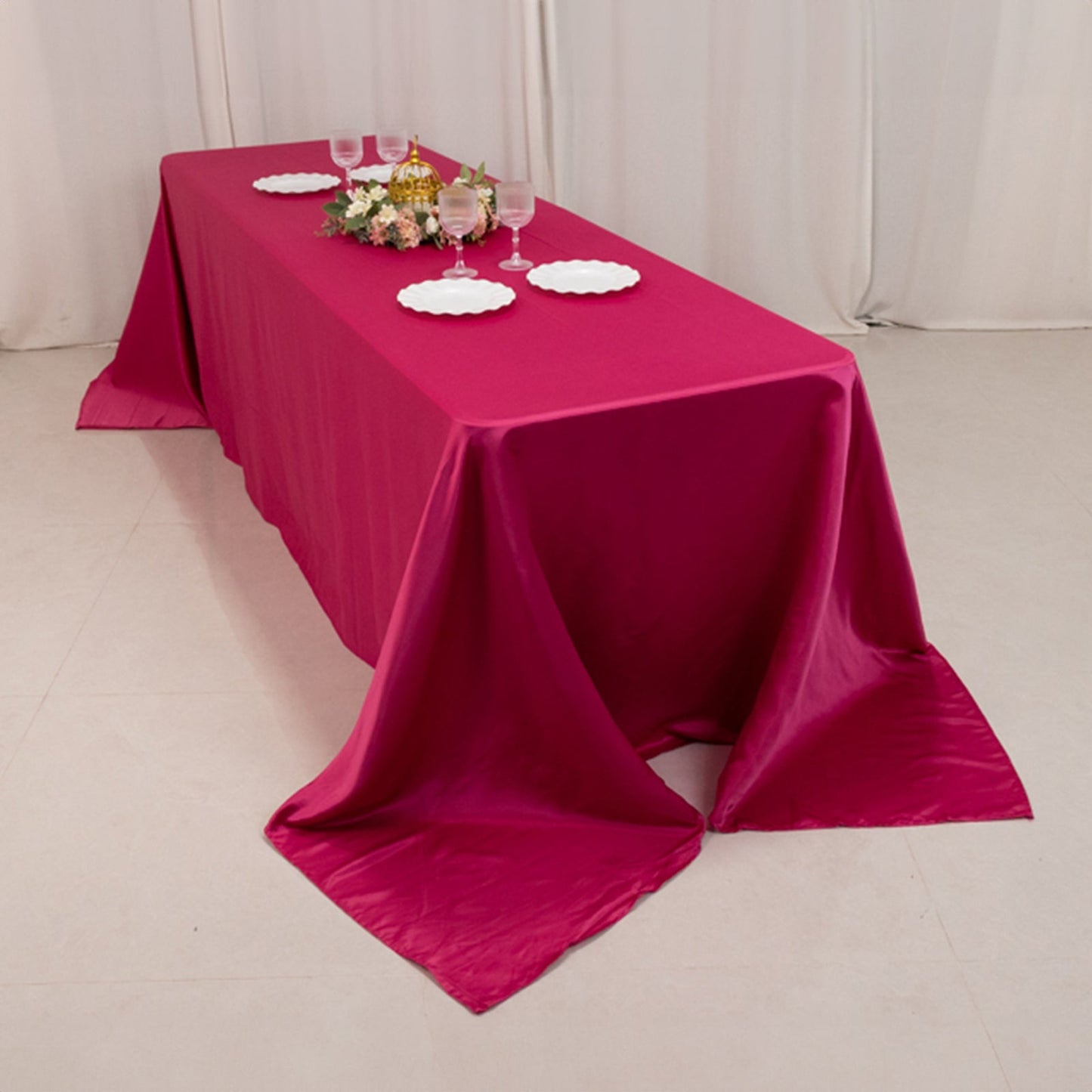 Lamour Satin 90"x156" Rectangle Tablecloth Fuchsia - Luxurious, Soft Seamless Table Cover