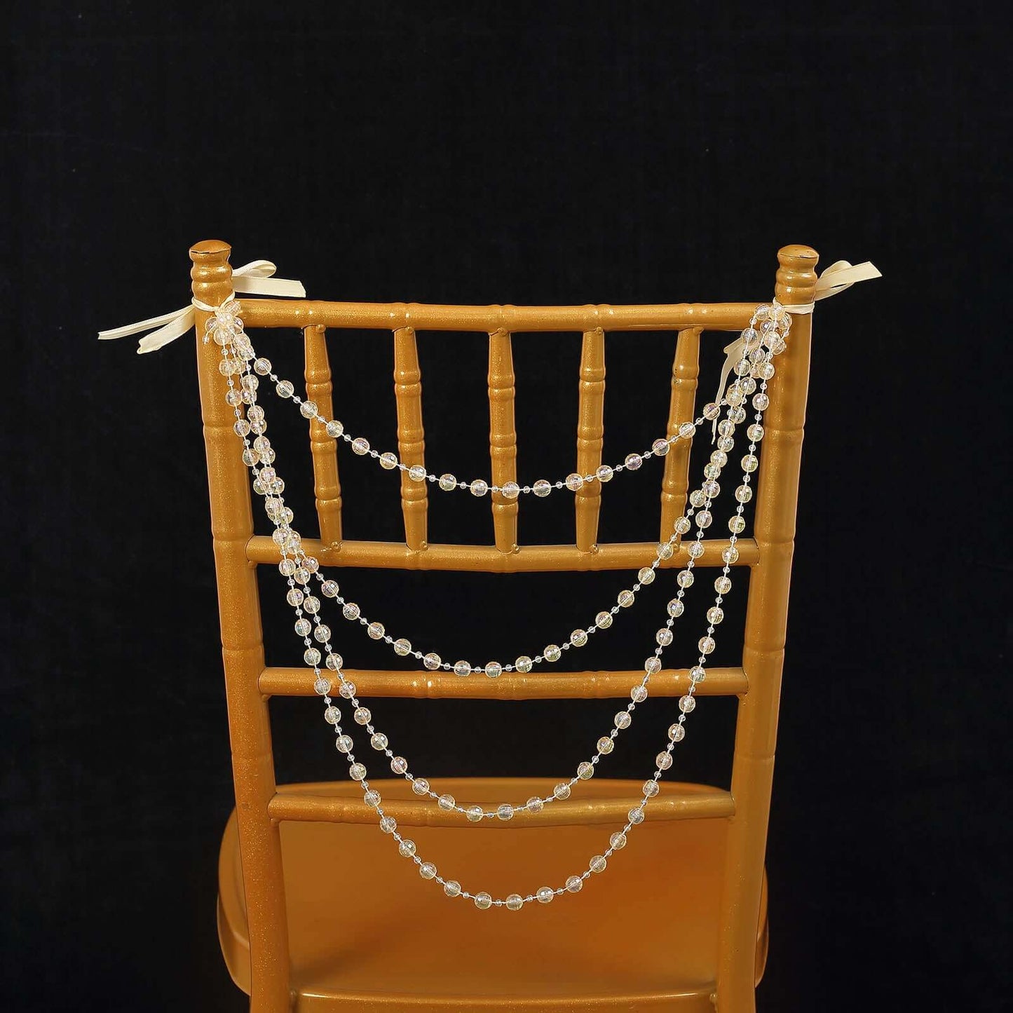 Faux Pearl Beaded 16" Chair Back Garland Sash Amber Gatsby-Inspired Style - Pre-Tied Chic Wedding Decor for Chiavari Chairs