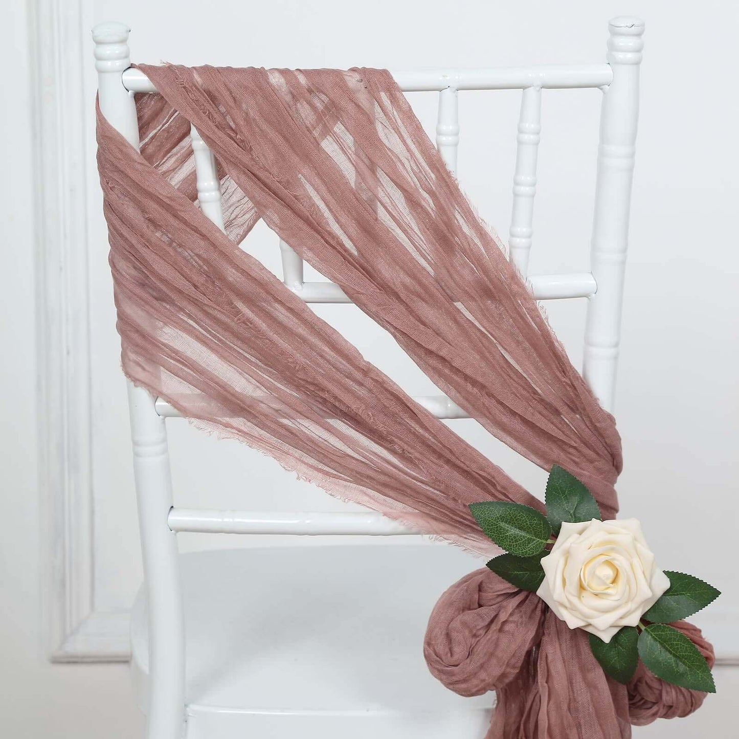 5 Pack Cheesecloth Gauze 16"x88" Chair Sashes Dusty Rose - Stylish Boho Decor for Weddings & Gatherings