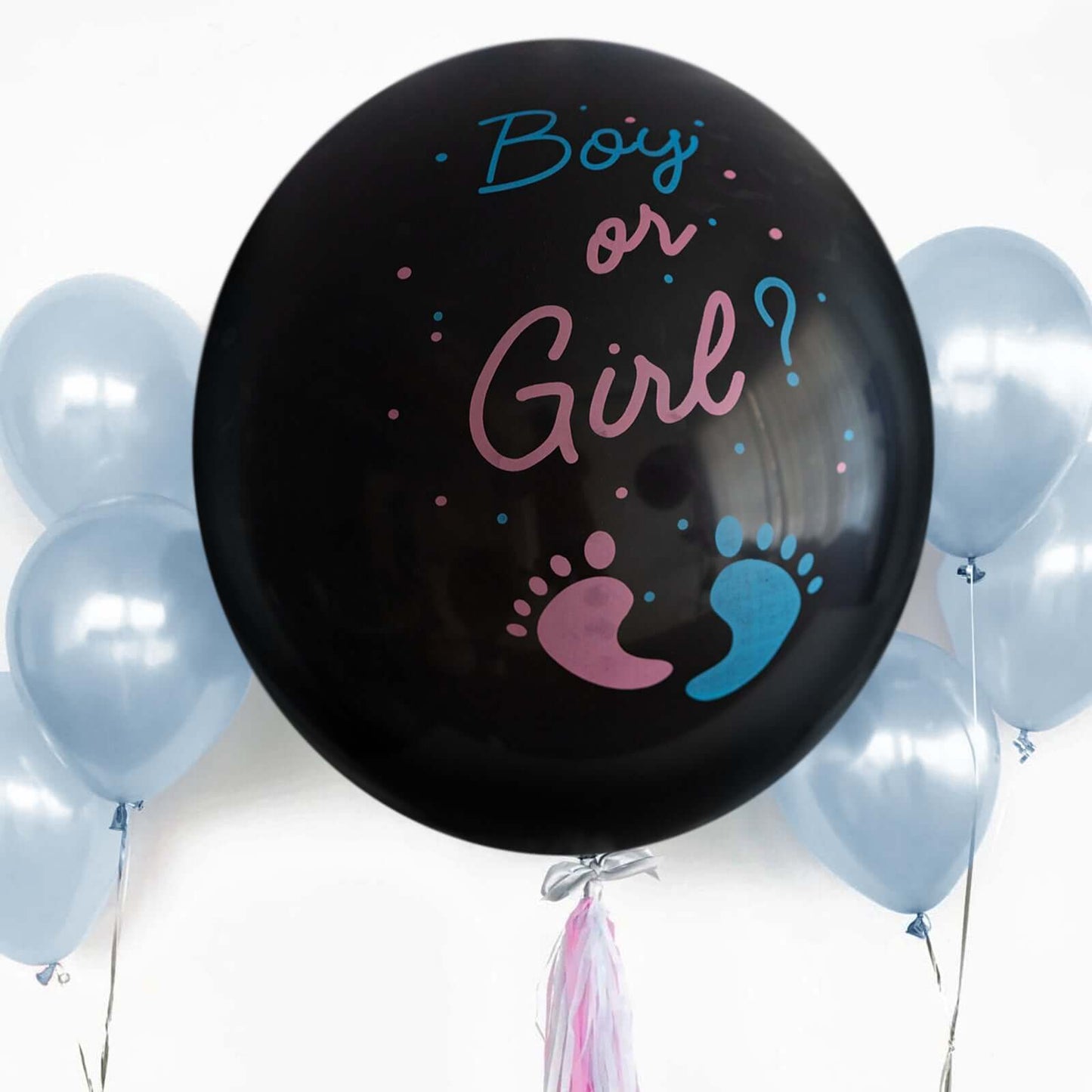24" Gender Reveal Blue Confetti Filled Boy Or Girl Print Latex Balloon