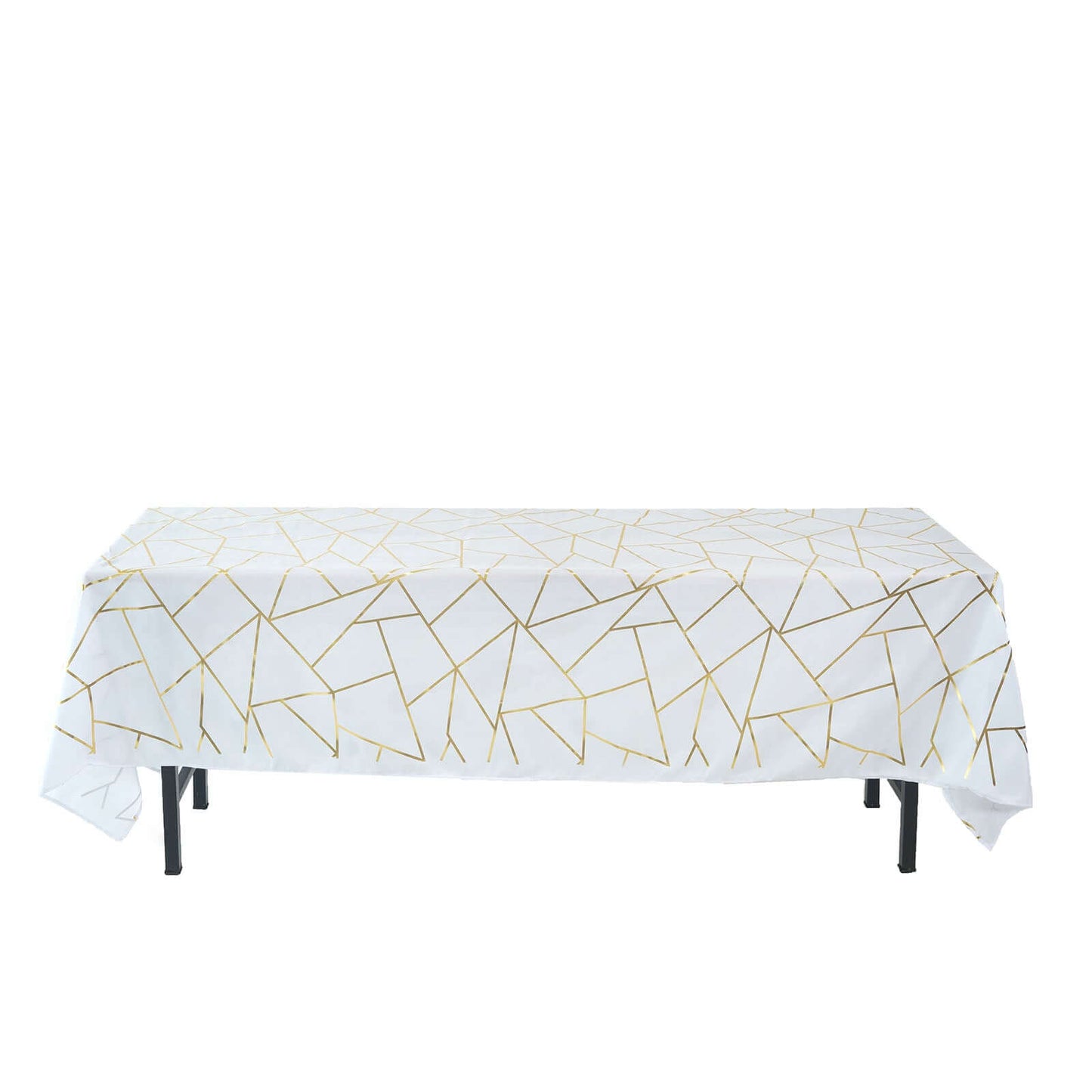 Polyester 60"x102" Rectangle Tablecloth White with Gold Foil Geometric Pattern - Wrinkle-Resistant and Durable Table Cover for Weddings & Events