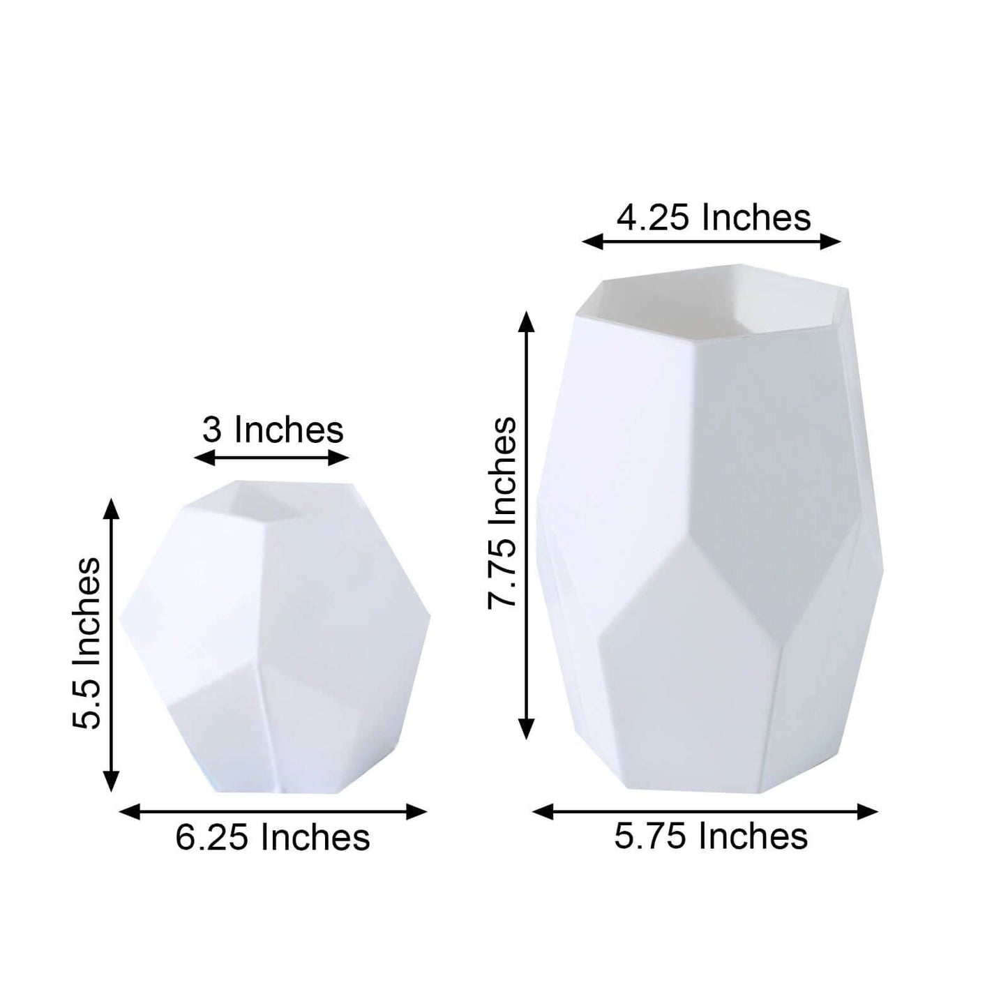 Set of 2 Glass Flower Vases Geometric Design Matte White - Stylish Modern Candle Holder Centerpieces 5", 8"