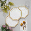 25-Pack Paper Octagonal Dessert Plates 7" White with Bamboo Print Rim - Disposable Geometric Appetizer Salad Plates for Garden Parties & Tropical Themed Events
