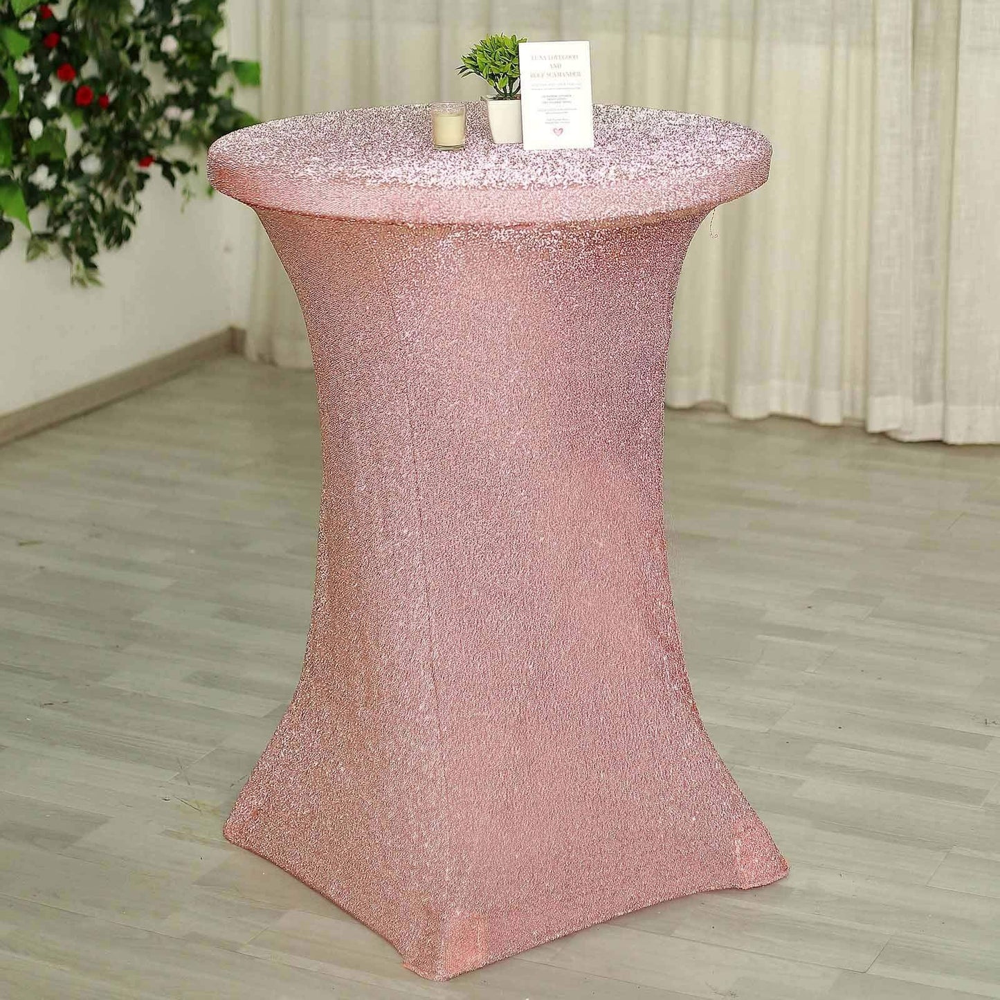 Metallic Spandex 36" Fitted Glitter Round Cocktail Table Cover Rose Gold - Stretch Fit for High Top Tables