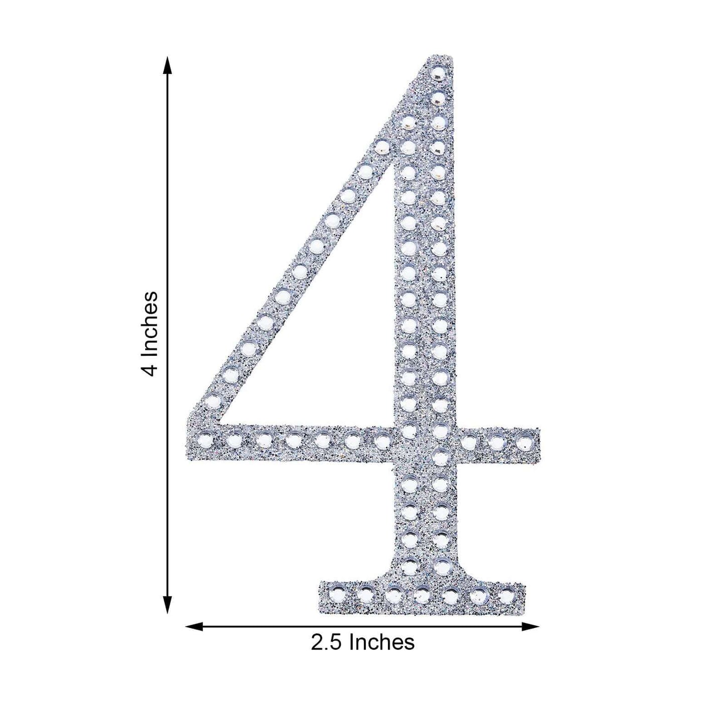 Decorative Rhinestone Number "4" Stickers, Glitter Adhesive Craft Numbers Silver DIY Sparkle Embellishments 4"