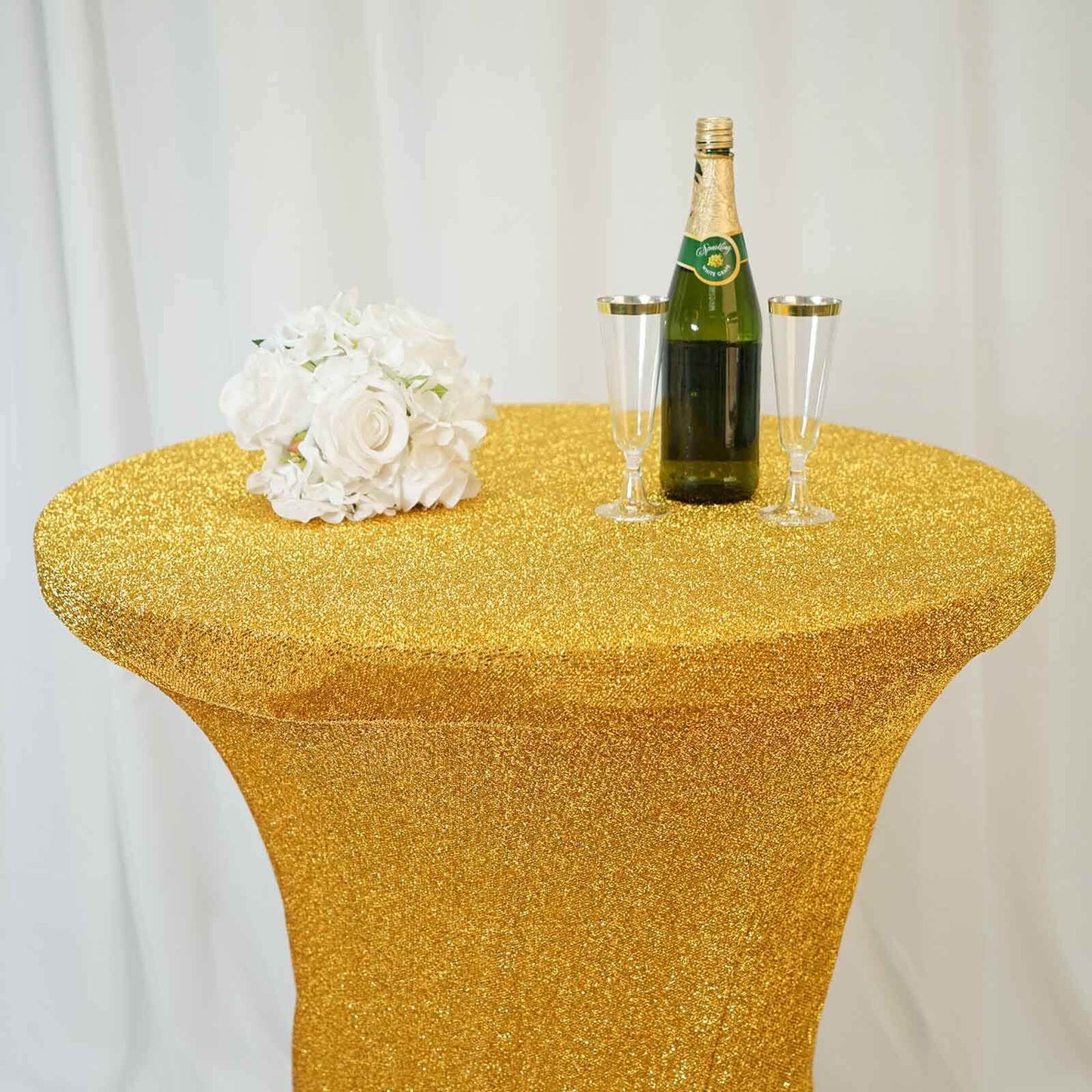 Metallic Spandex 36" Fitted Glitter Round Cocktail Table Cover Gold - Polished Stretch Fit for High Top Tables