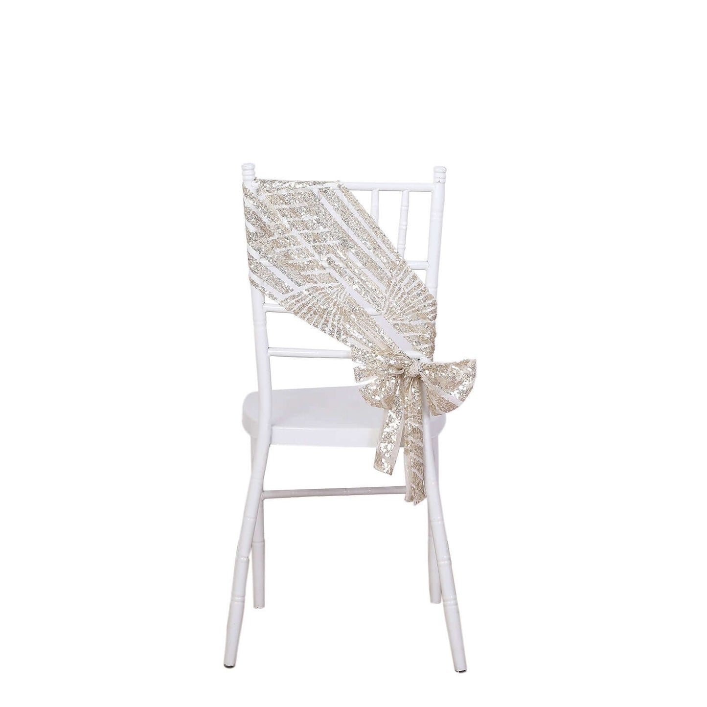 5 Pack Glitz Sequin Chair Sashes with Geometric Diamond Design 6"x88" Champagne