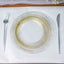 10-Pack Plastic 7" Round Dessert Plates in Clear with Gold Swirl Rim