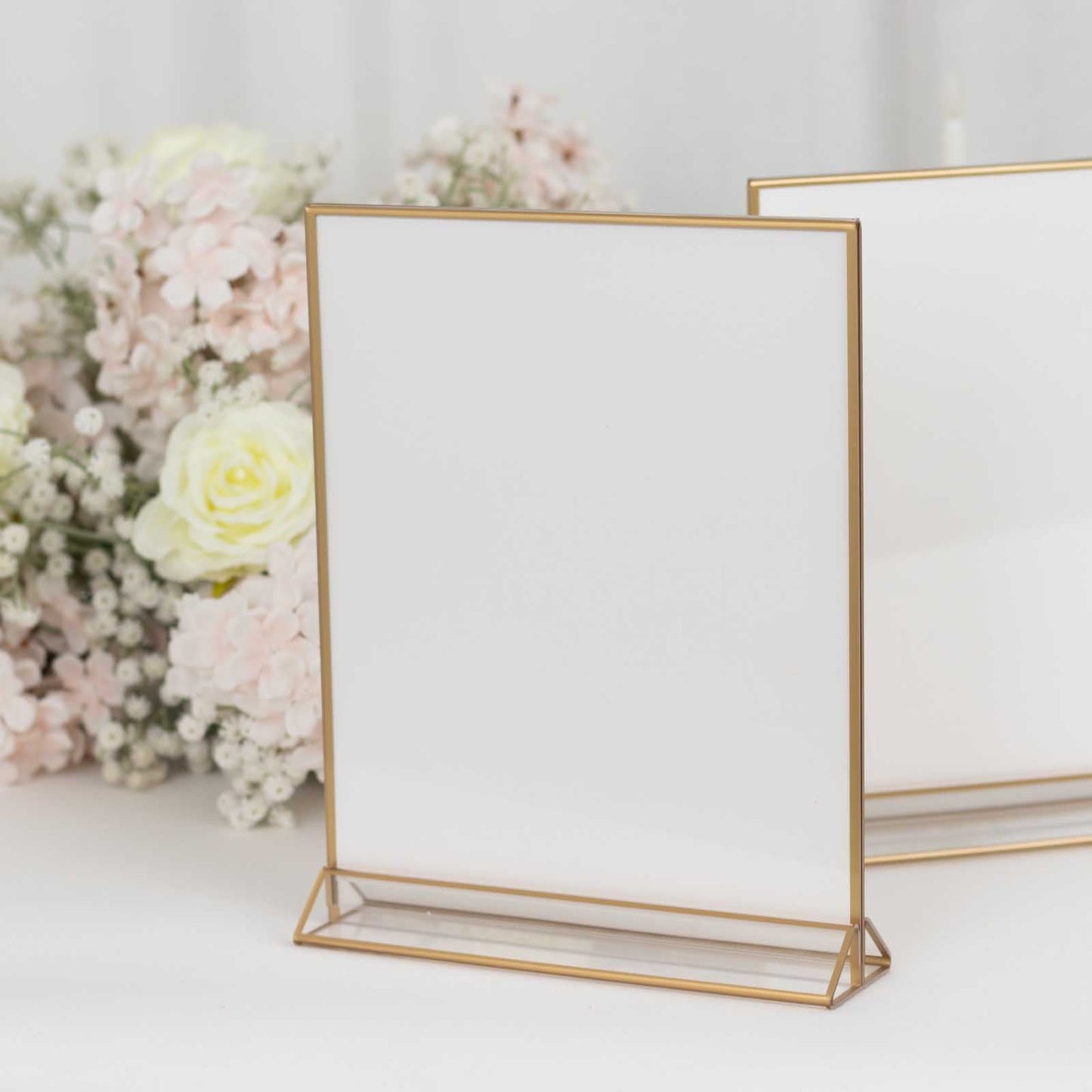 6-Pack Gold Acrylic Rectangular Frame Sign Holders Clear Double-Sided Display with White Cardboard - Suitable for Banquets 9"x11"