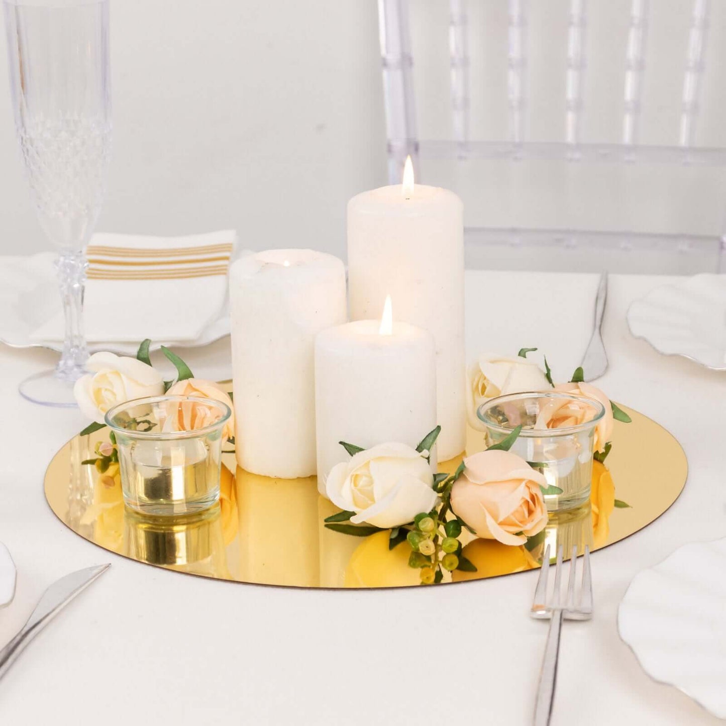 10-Pack Dining Plate Chargers Decorative Acrylic Mirror Gold Round - Lightweight Event Display 13"