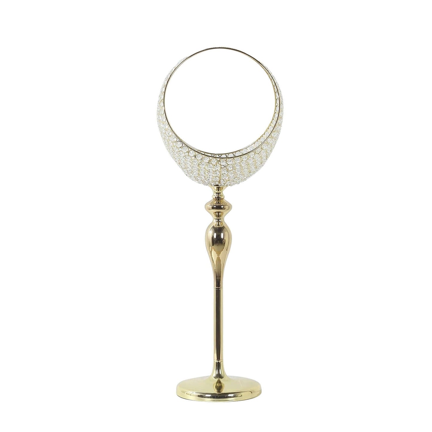 Metal Crystal Beaded Candle Holder Stand, Half Moon Basket Design Gold Wedding Flower Centerpiece with Round Stable Base 3ft Tall