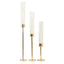 Set of 3 Tall Gold Metal Taper Candlestick Holders, Clear Glass Hurricane Candle Stands With Chimney Candle Shades 16", 20", 24"