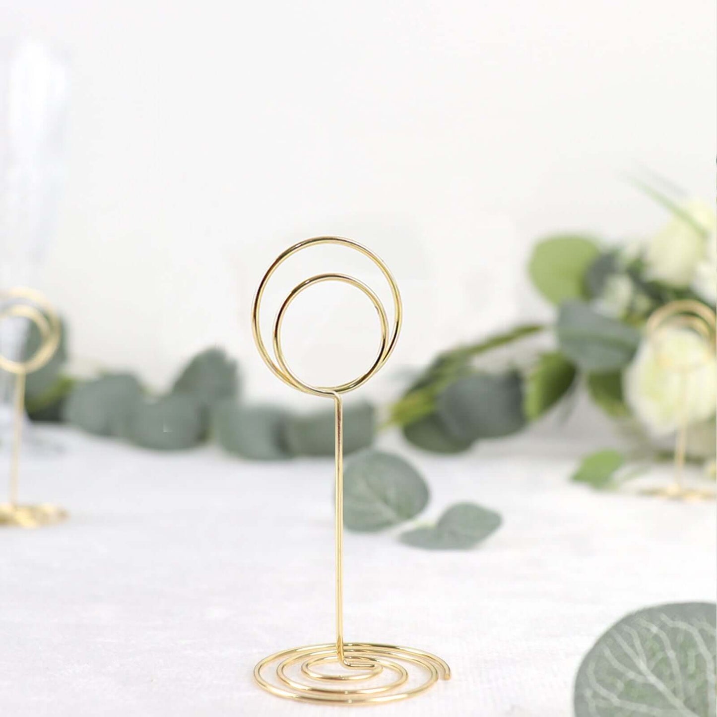 10-Pack Metal Card Holder Stands Mini Circle Hoop Design Gold - Table Number Stands and Wedding Place Card Menu Clips 3.5"
