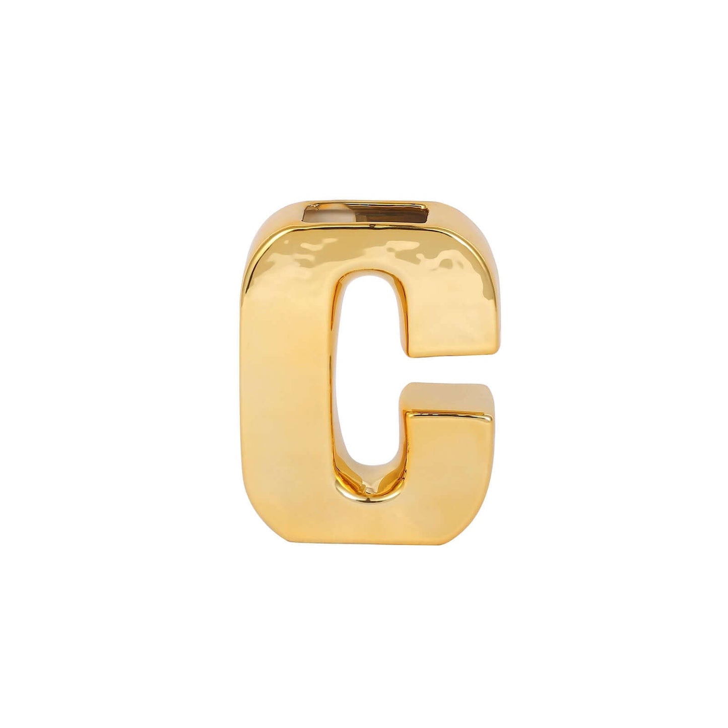 Shiny Ceramic Vase Letter "C" Gold Plated - Chic Bud Planter Pot for Events & Decor 6"