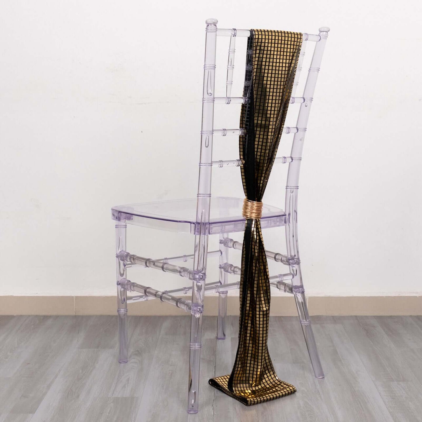 5 Pack Chair Sashes Shiny Foil Polyester 6"x108" Black/Gold - Stylish Disco Mirror Ball Event Decor