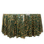 Sequin Mesh 120" Round Tablecloth Hunter Emerald Green/Gold - Seamless Wave Embroidered Table Cover