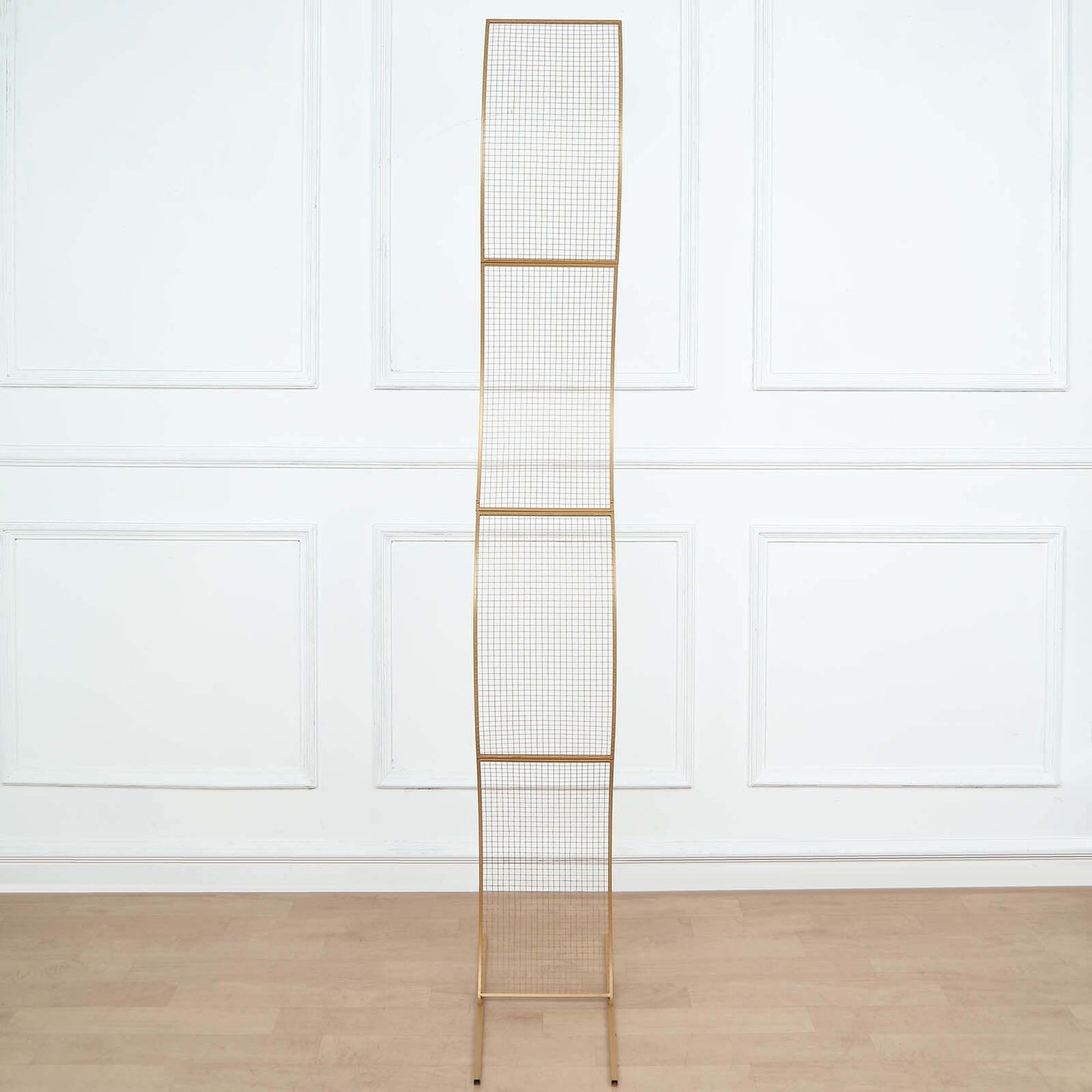 7ft Gold Metal Lattice Grid S-Shaped Wedding Arch Aisle Display Decor, Wavy Flower Frame Backdrop Stand