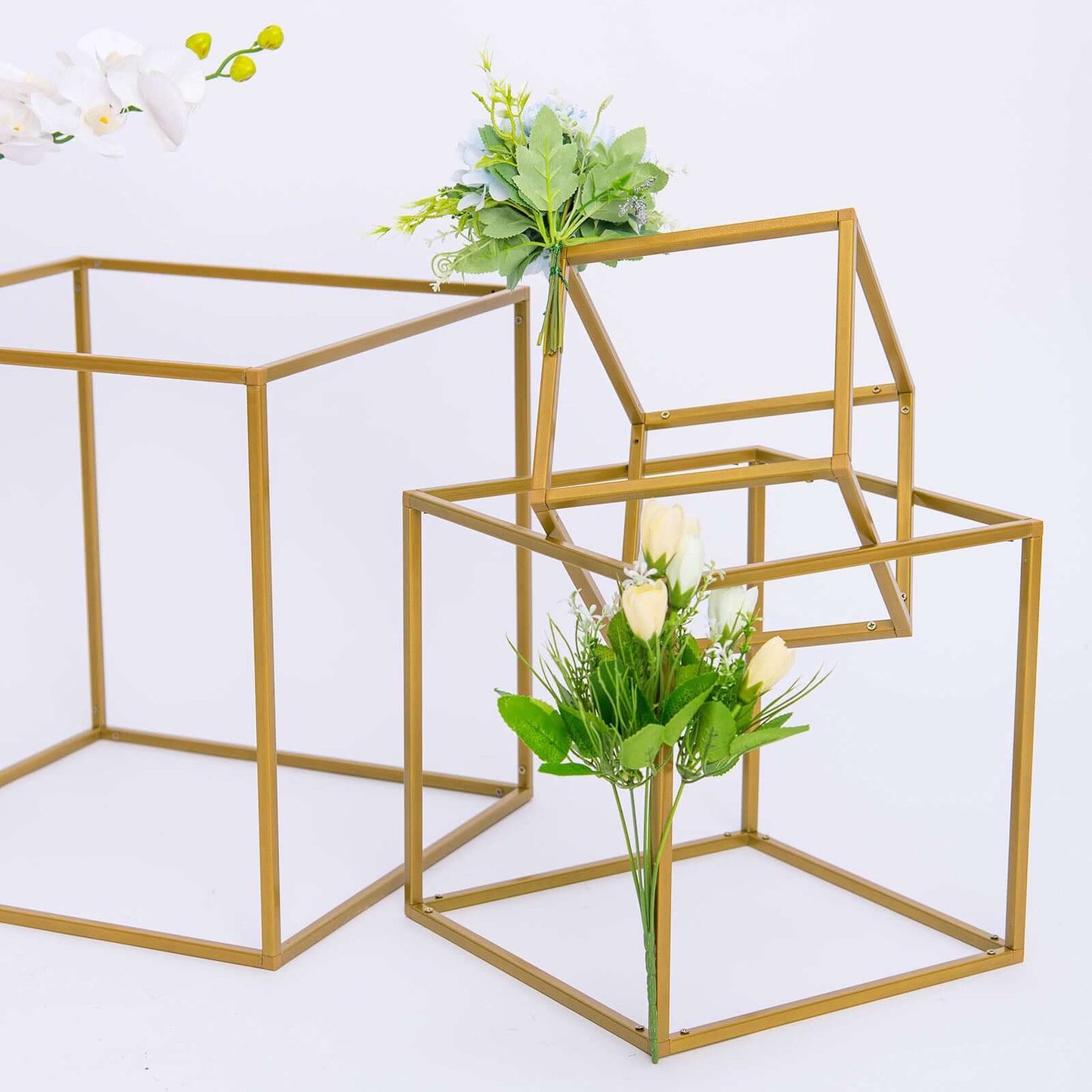 2-Pack Metal Flower Stands Gold Geometric Wedding Centerpieces Square Frame - Durable Display 12"